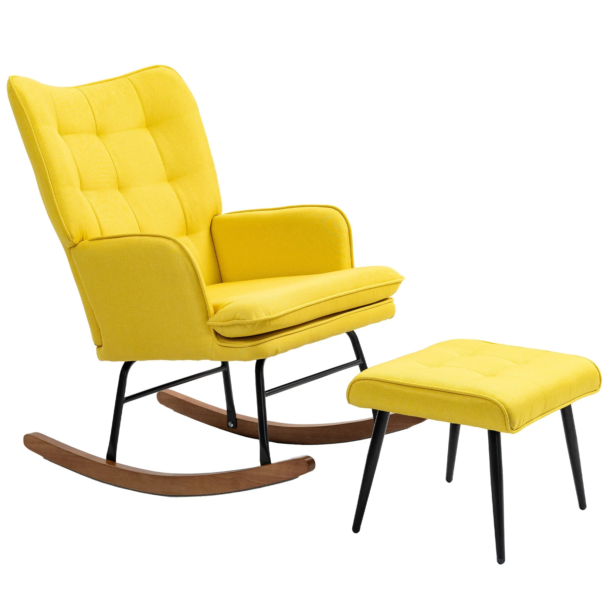 Rocking Chair with Footstool, Relaxing Armchair 130 kg Capacity, Linen Look Beige