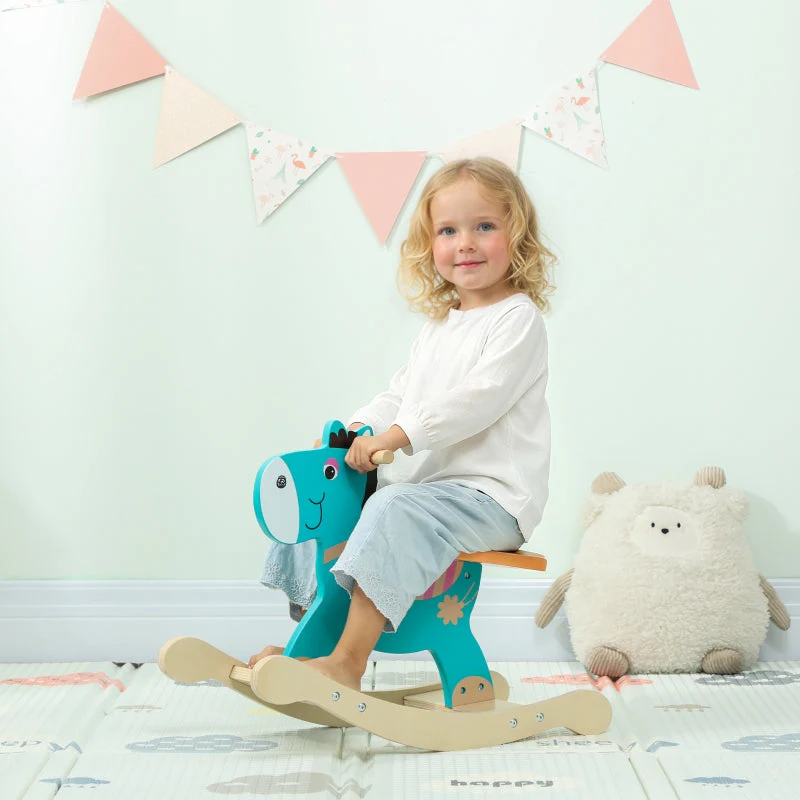 Rocking Donkey Toy with Handles and Swing Seat, Blue-Green - Image 2