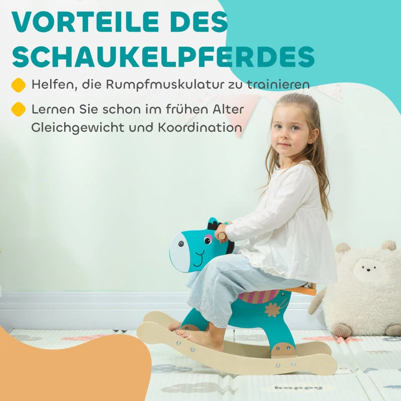 Rocking Donkey Toy with Handles and Swing Seat, Blue-Green - Image 4