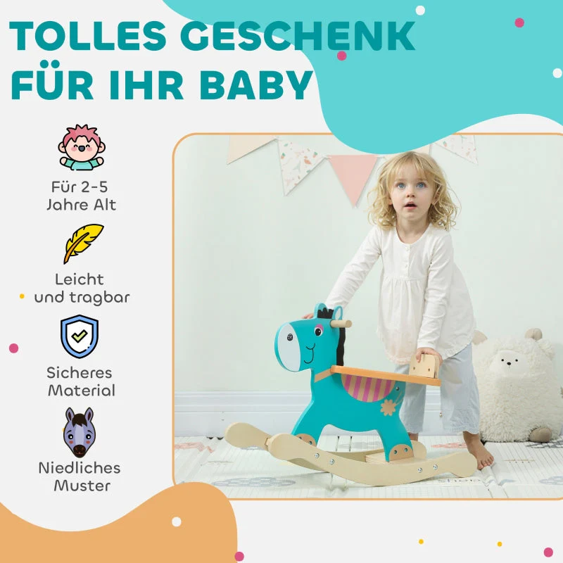 Rocking Donkey Toy with Handles and Swing Seat, Blue-Green - Image 6