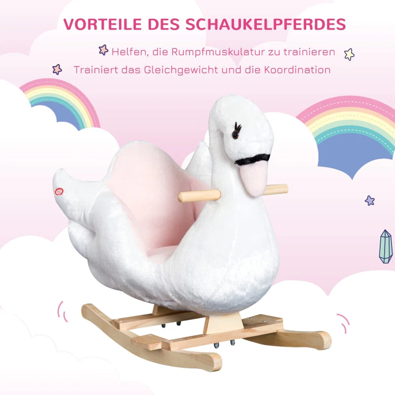 Rocking horse for children, cuddly rocking animal, pink and white