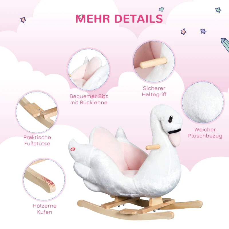 Rocking horse for children, cuddly rocking animal, pink and white - Image 5