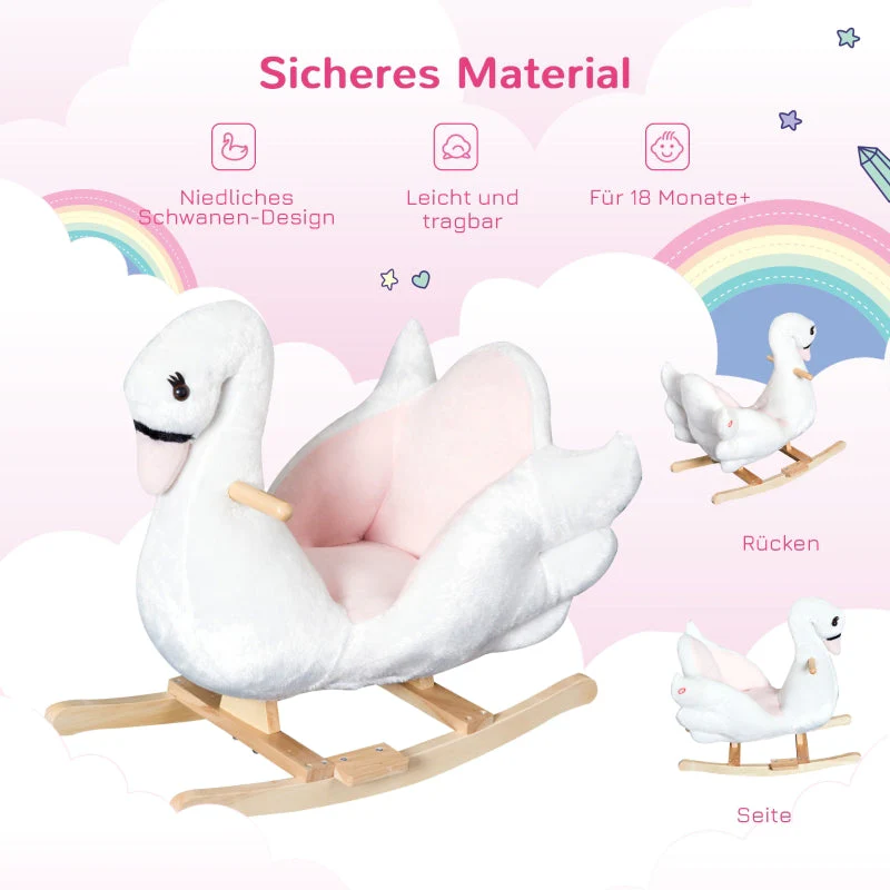 Rocking horse for children, cuddly rocking animal, pink and white - Image 6