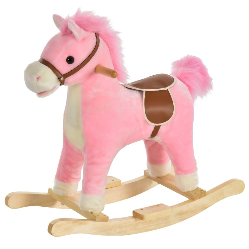 Rocking Horse Plush Rocking Animal with Animal Sounds for Children Pink - Image 2