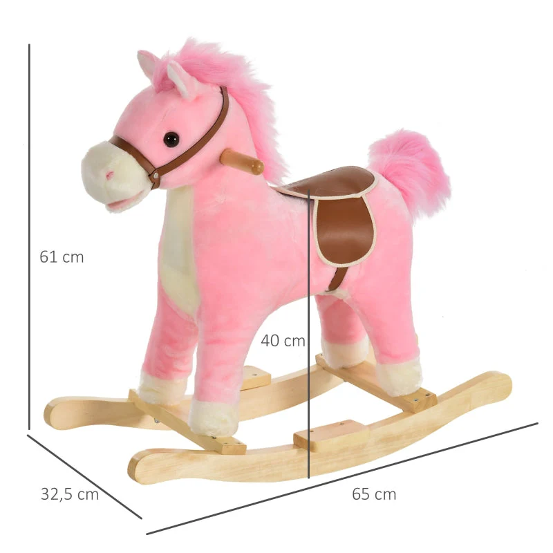 Rocking Horse Plush Rocking Animal with Animal Sounds for Children Pink - Image 3