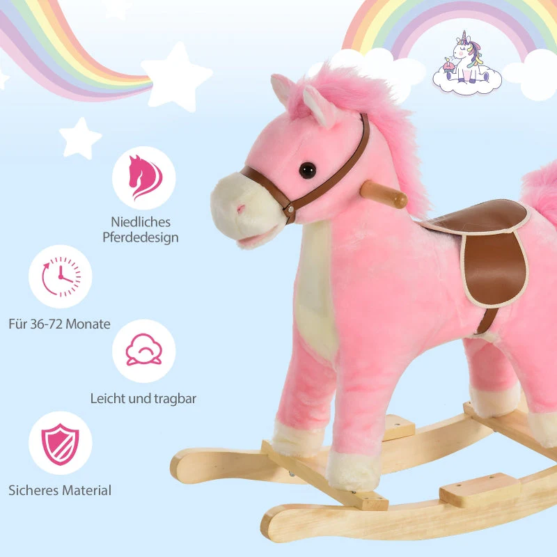 Rocking Horse Plush Rocking Animal with Animal Sounds for Children Pink - Image 4