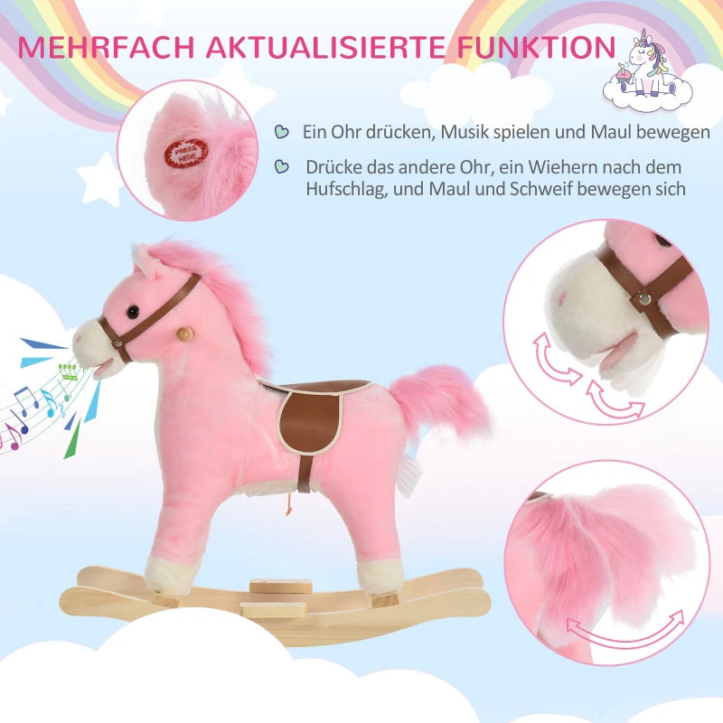 Rocking Horse Plush Rocking Animal with Animal Sounds for Children Pink - Image 5