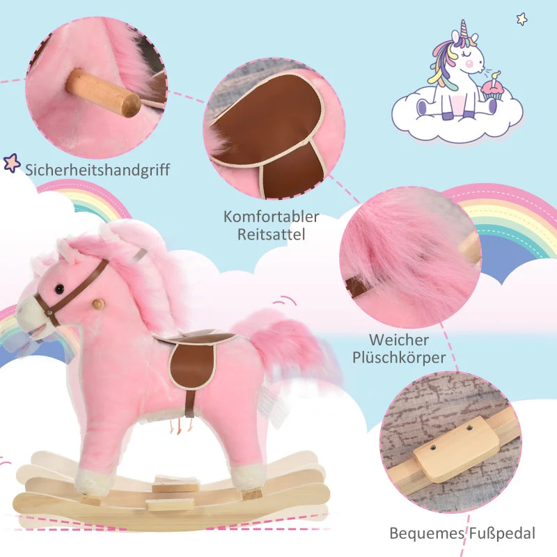 Rocking Horse Plush Rocking Animal with Animal Sounds for Children Pink - Image 6