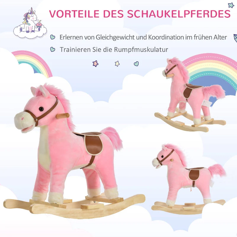 Rocking Horse Plush Rocking Animal with Animal Sounds for Children Pink - Image 7