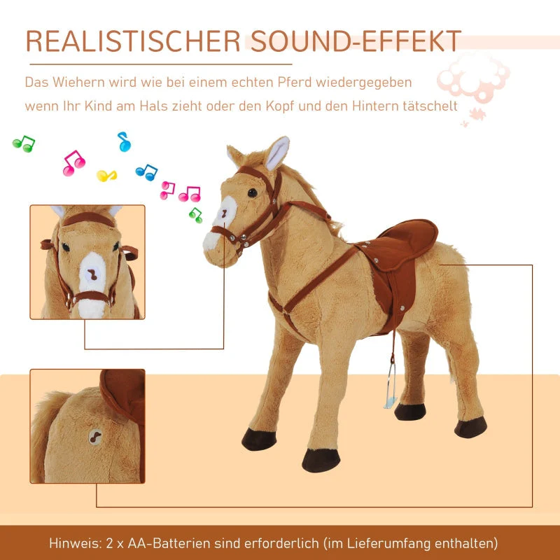 Rocking Horse Plush with Sound, 85x28x60cm, Beige - Image 4