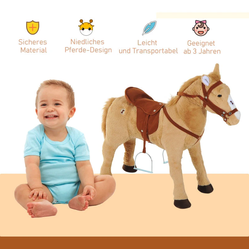 Rocking Horse Plush with Sound, 85x28x60cm, Beige - Image 5