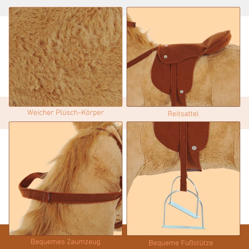 Rocking Horse Plush with Sound, 85x28x60cm, Beige - Image 6