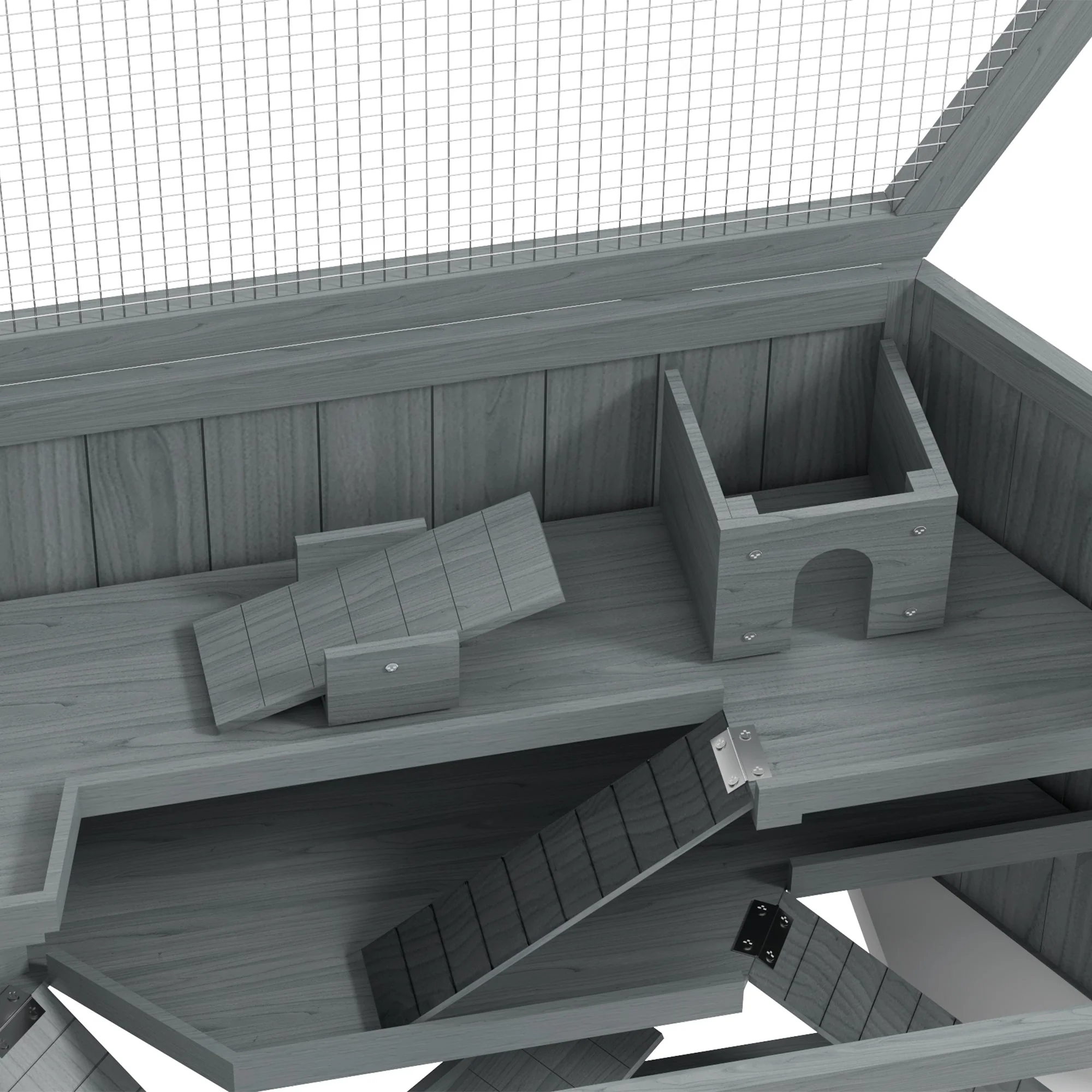 Rodent Cage, 3-Tier Hexagonal with Ramp, Wood Gray - Image 8