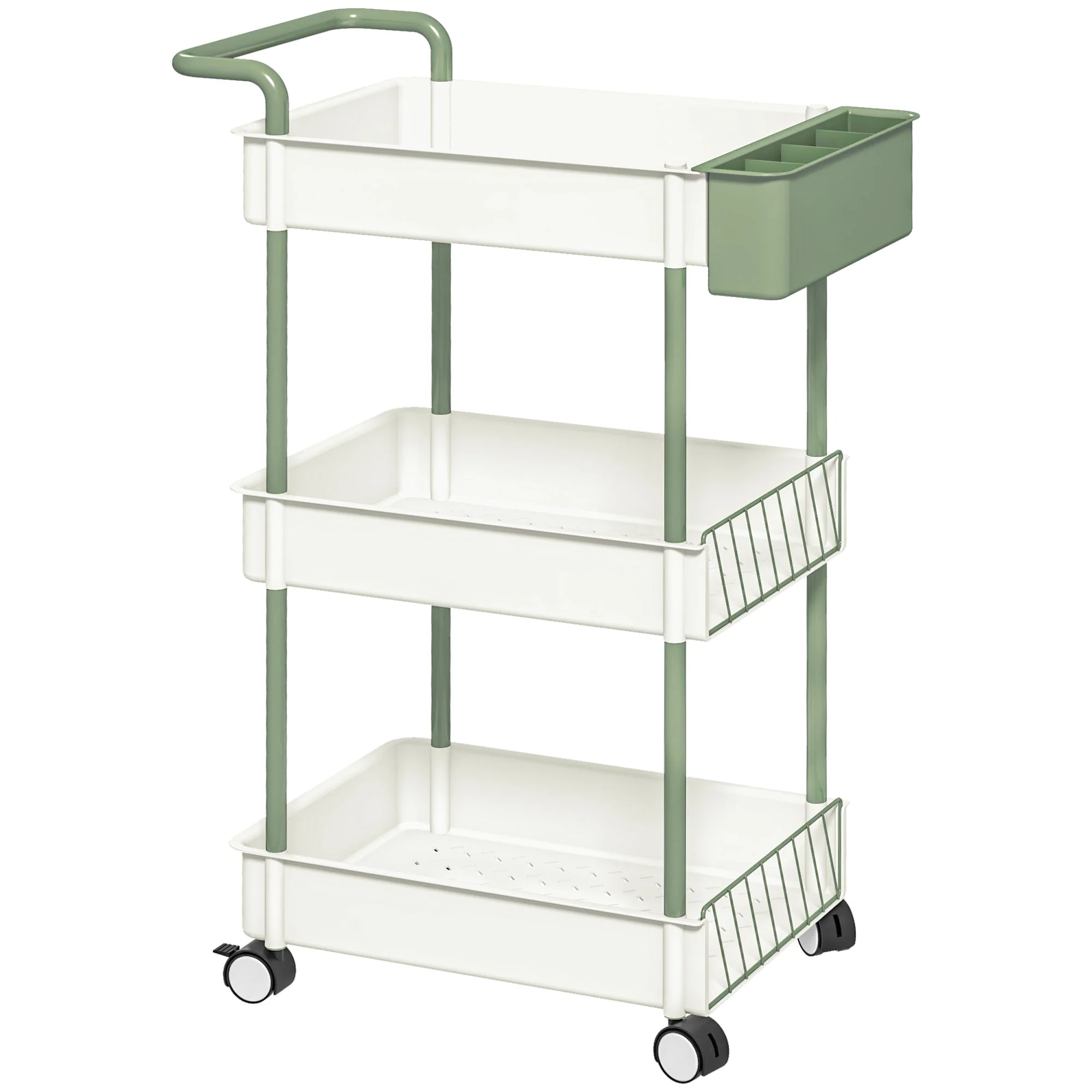Rolling Serving Cart, 3 Tier Hanging Basket, Steel White - Image 2