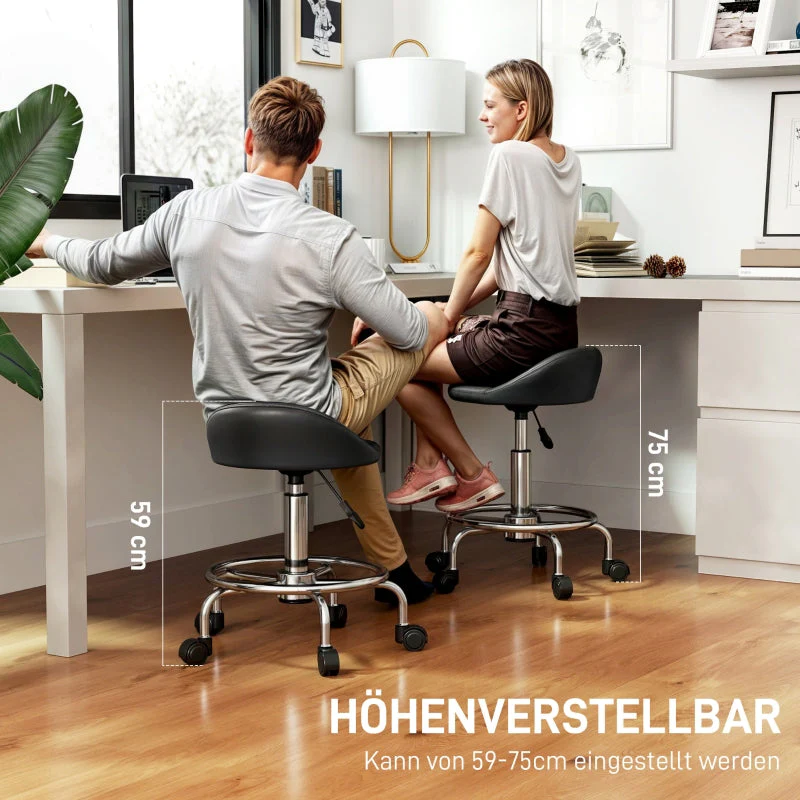 Rolling Stool, Adjustable Swivel with Backrest, Black - Image 4