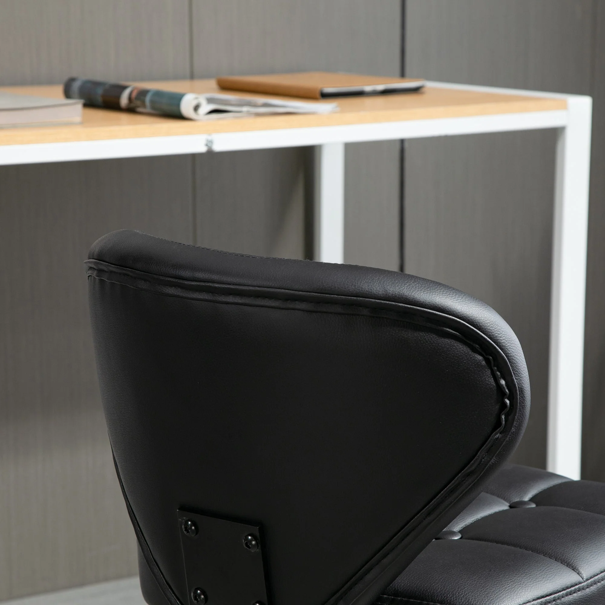 Rolling Stools, Set of 2, Swivel, Height-Adjustable, Dark Grey Faux Leather & Steel - Image 7