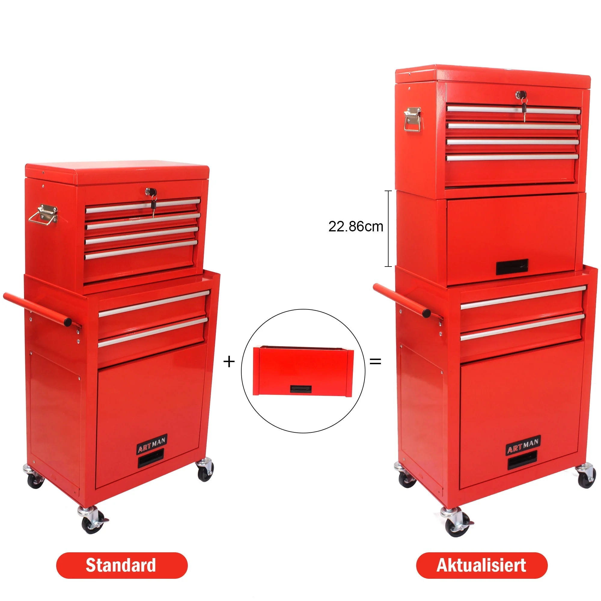 Rolling Tool Cabinet 6-Drawer 2-in-1 Removable Storage - Red - Image 6
