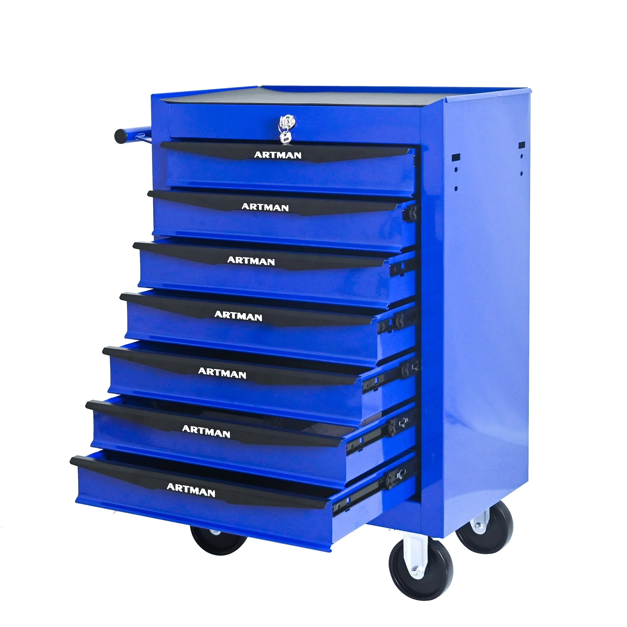 Rolling Tool Cabinet with 7 Drawers, Ball Bearing Slides, Steel Black & Blue - Image 9