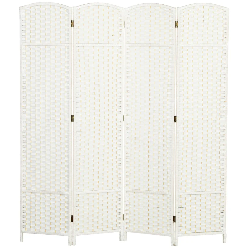 Room Divider, 4-Panel Foldable Privacy Screen, White