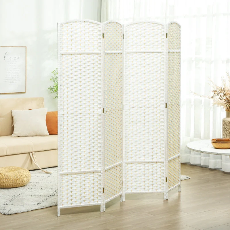 Room Divider, 4-Panel Foldable Privacy Screen, White - Image 2