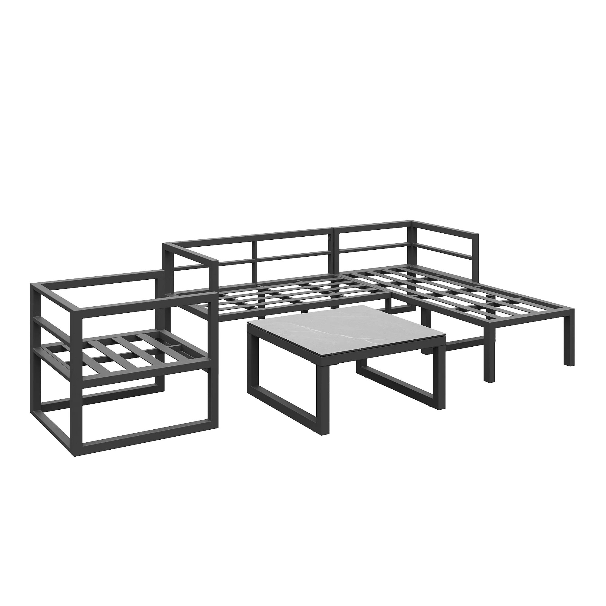 Rope Garden Lounge Set Corner Sofa Adjustable Legs - Grey - Image 9