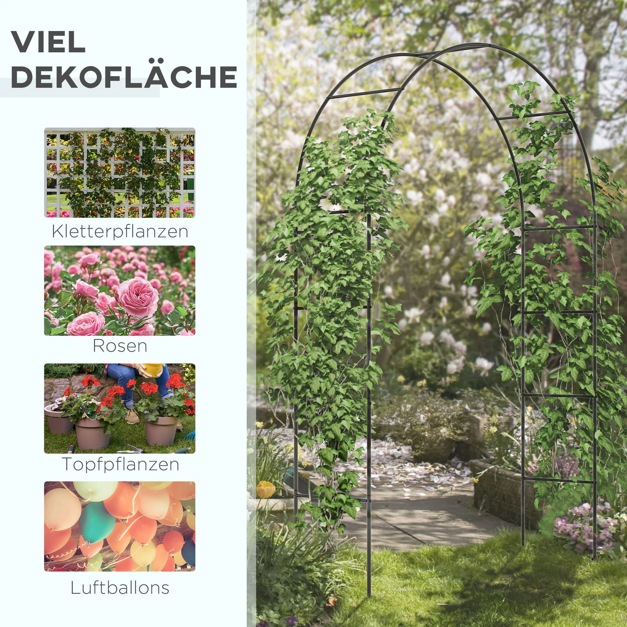 Rose Arch Metal Archway Garden Arch Climbing Plants Black - Image 4