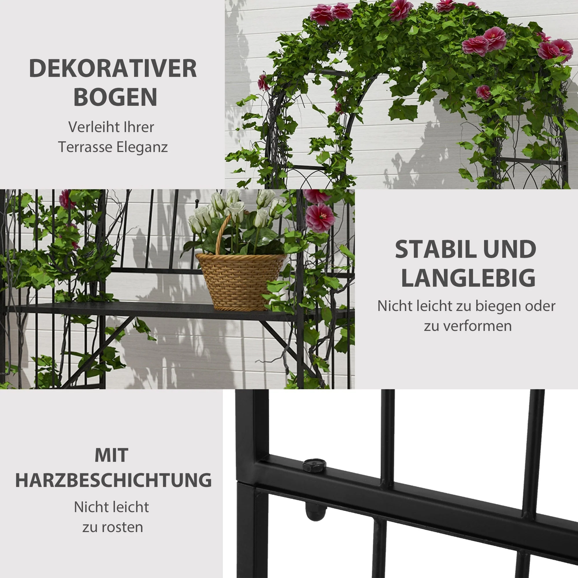 Rose Arch with Bench, Garden Trellis, Metal Black - Image 5
