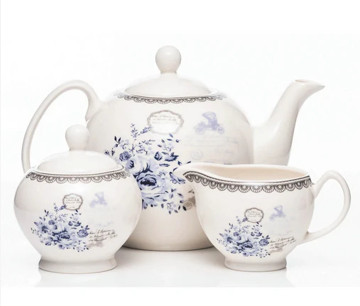 Rose Blue 3 Piece Tea Set