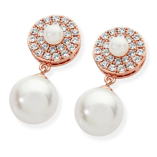 Rose Gold Pave Circle Drop Pearl