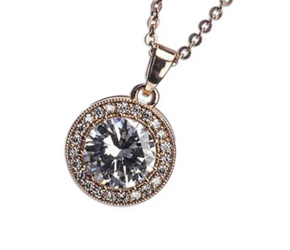 Rose Gold White Stone & Diamante Pendant Necklace