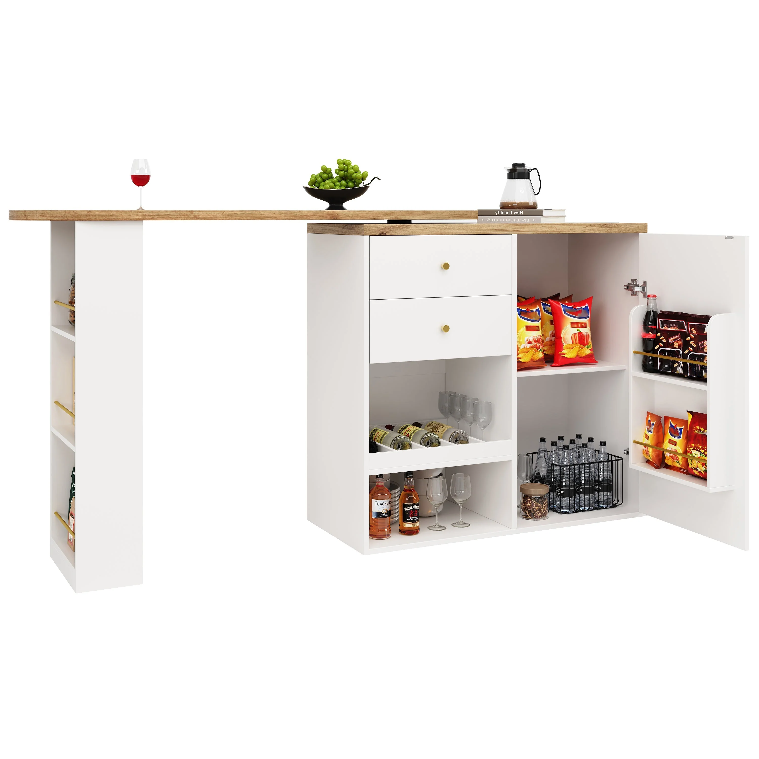 Rotating Bar Table 2 Drawers Sliding Cabinet Open Storage - Image 4