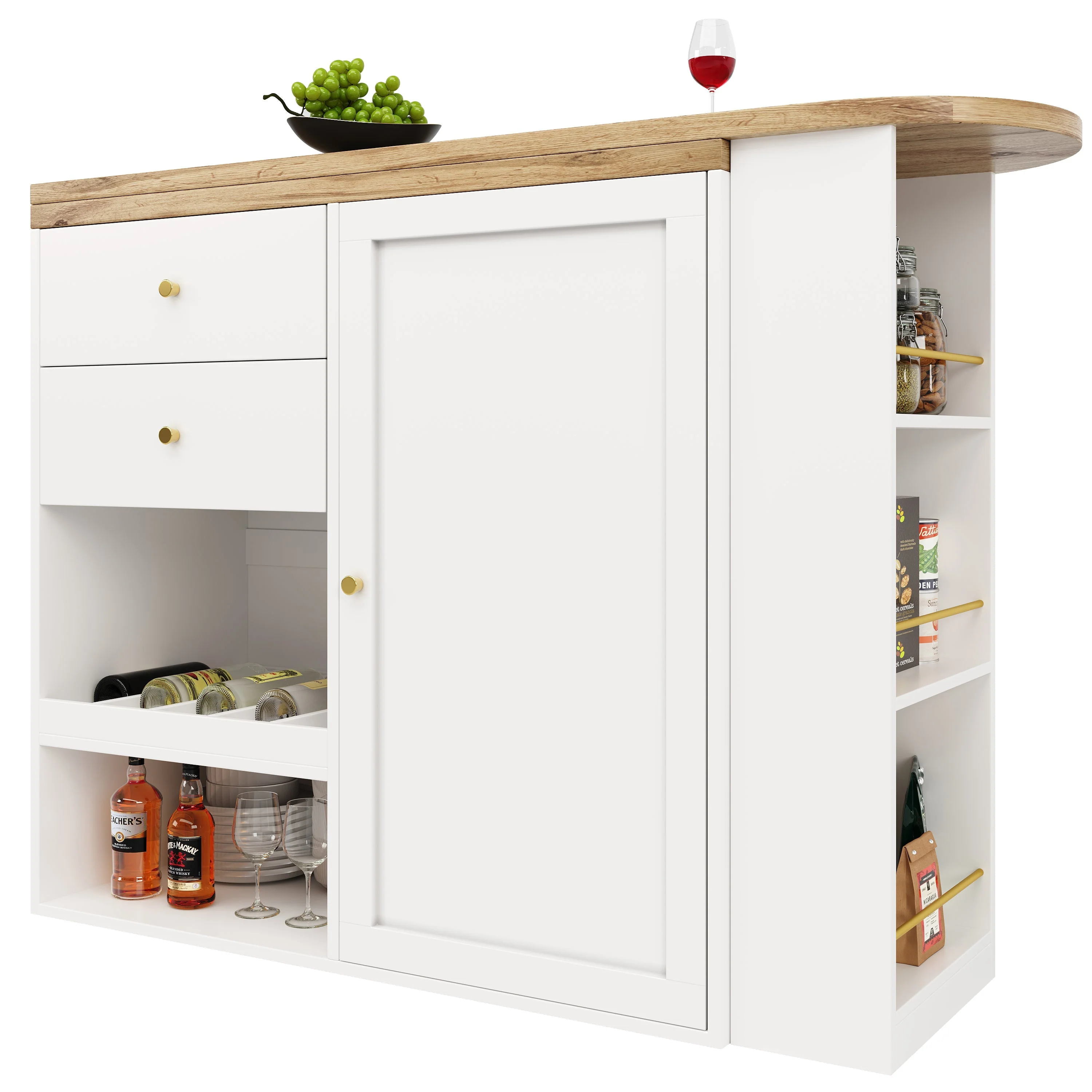 Rotating Bar Table 2 Drawers Sliding Cabinet Open Storage - Image 8