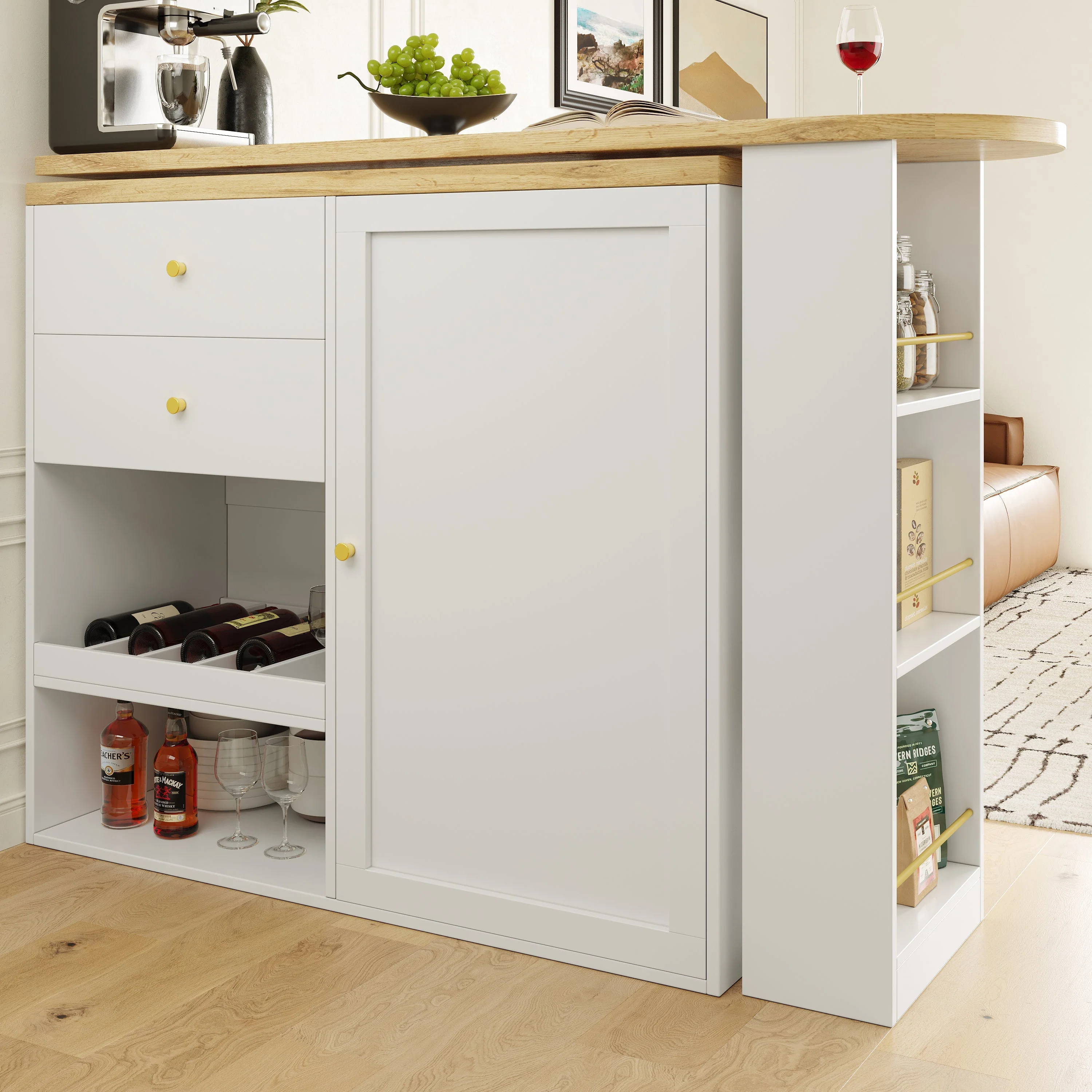Rotating Bar Table 2 Drawers Sliding Cabinet Open Storage - Image 9