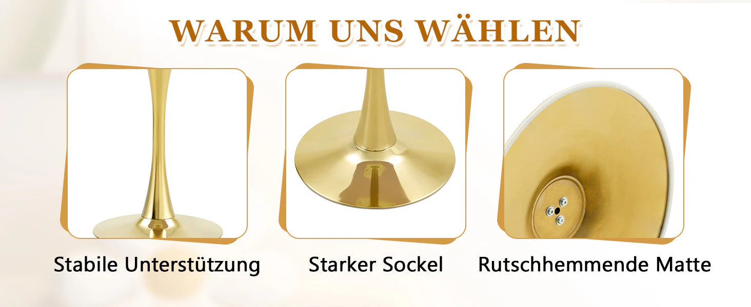 Round 60cm Side/Dining Table MDF Golden Leg White Grain - Image 9