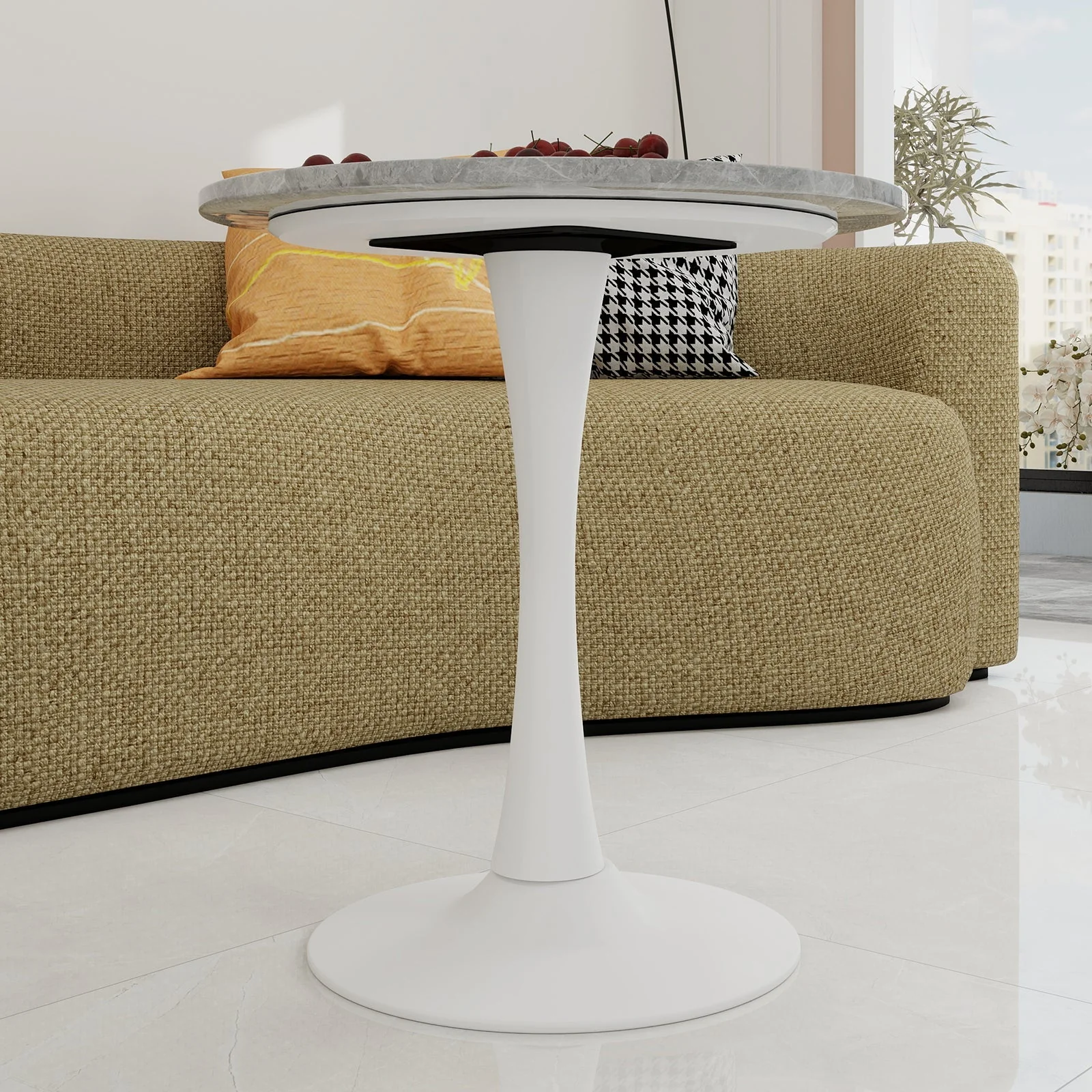 Round Coffee Table 27.6" Mid-Century Modern Marble Top - White - Image 6