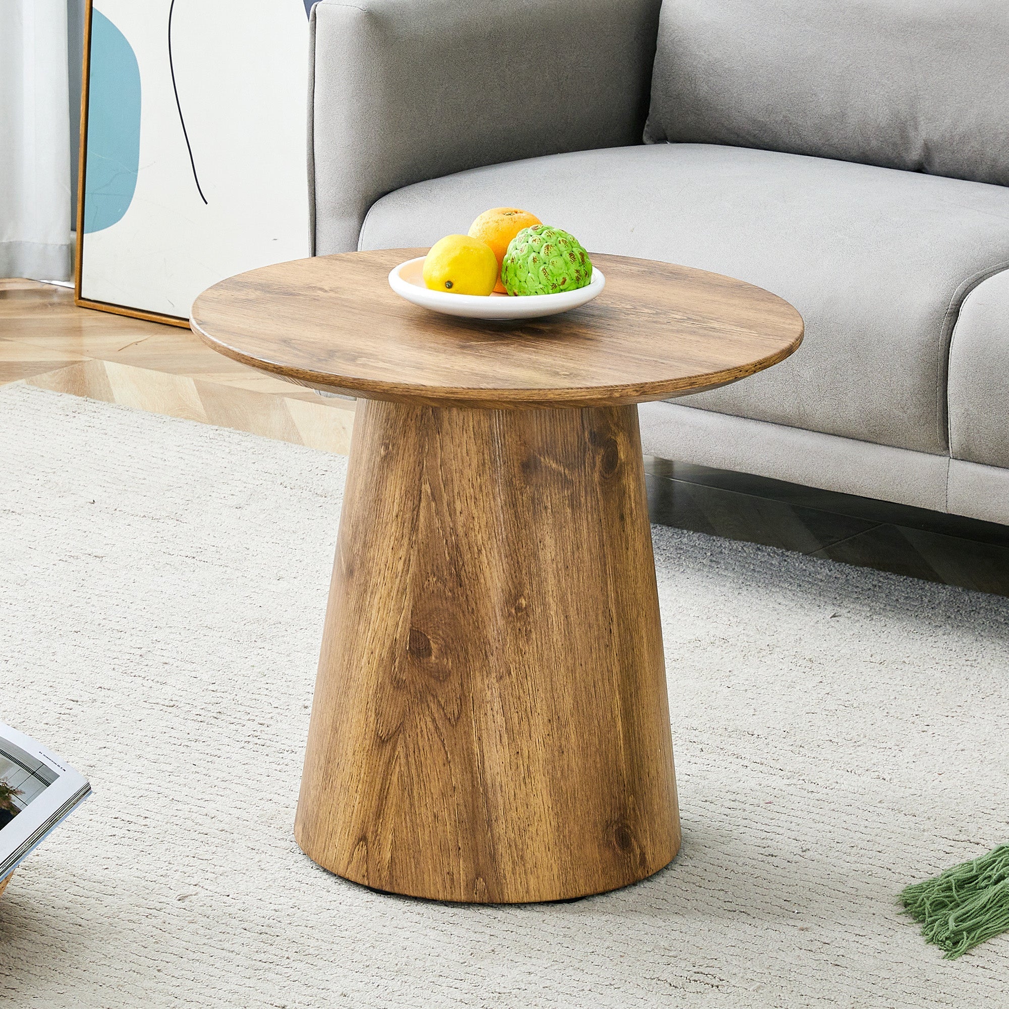 Round Coffee Table 50cm Ø 48cm H Side Table - Natural Wood Look MDF - Image 3