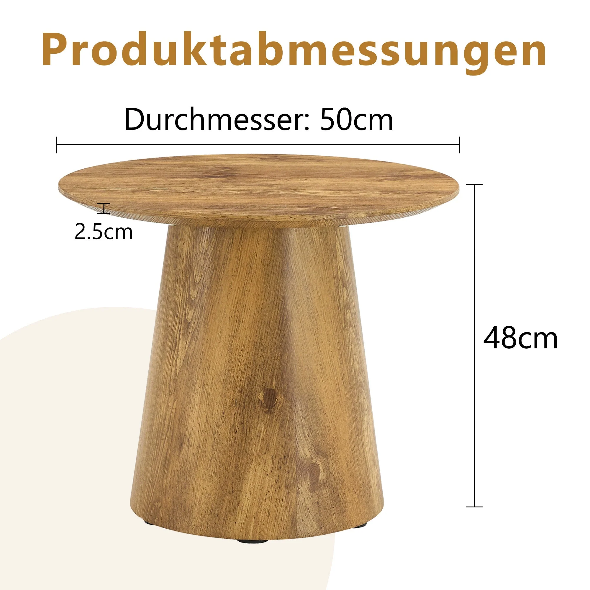 Round Coffee Table 50cm Ø 48cm H Side Table - Natural Wood Look MDF - Image 5