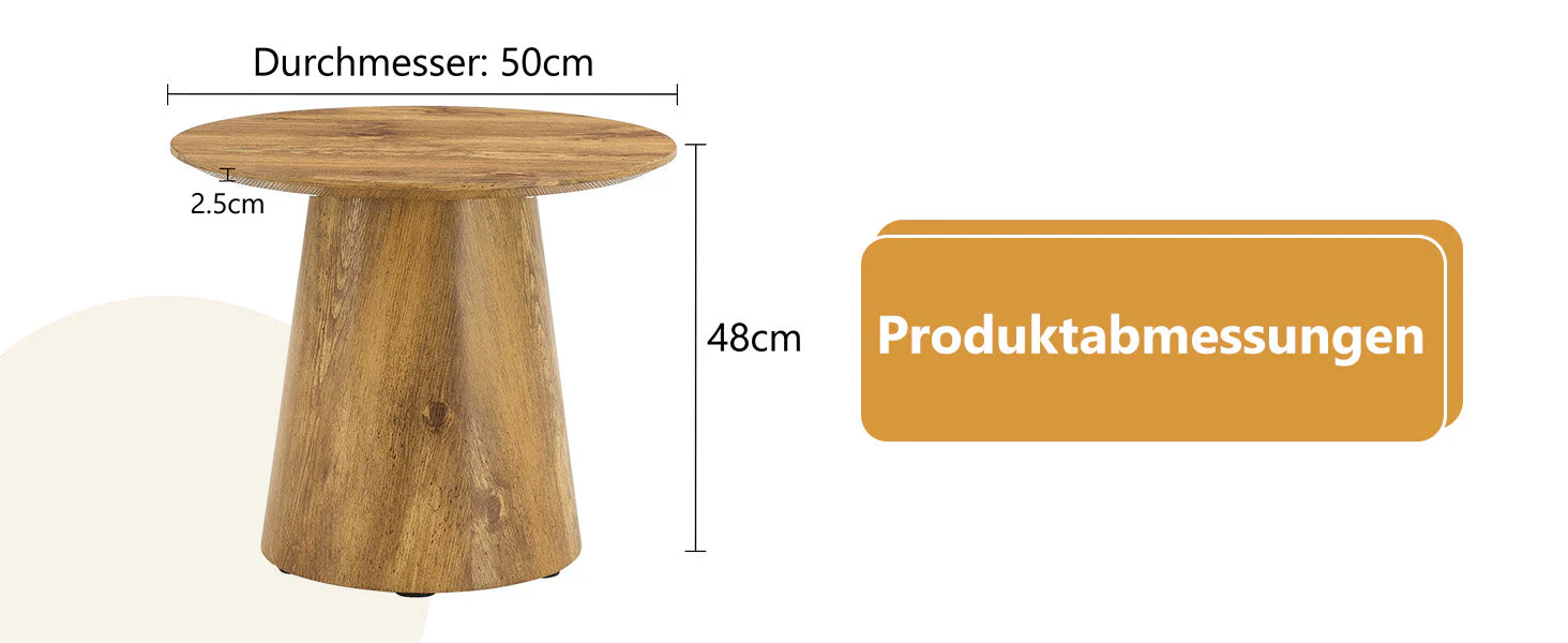 Round Coffee Table 50cm Ø 48cm H Side Table - Natural Wood Look MDF - Image 9