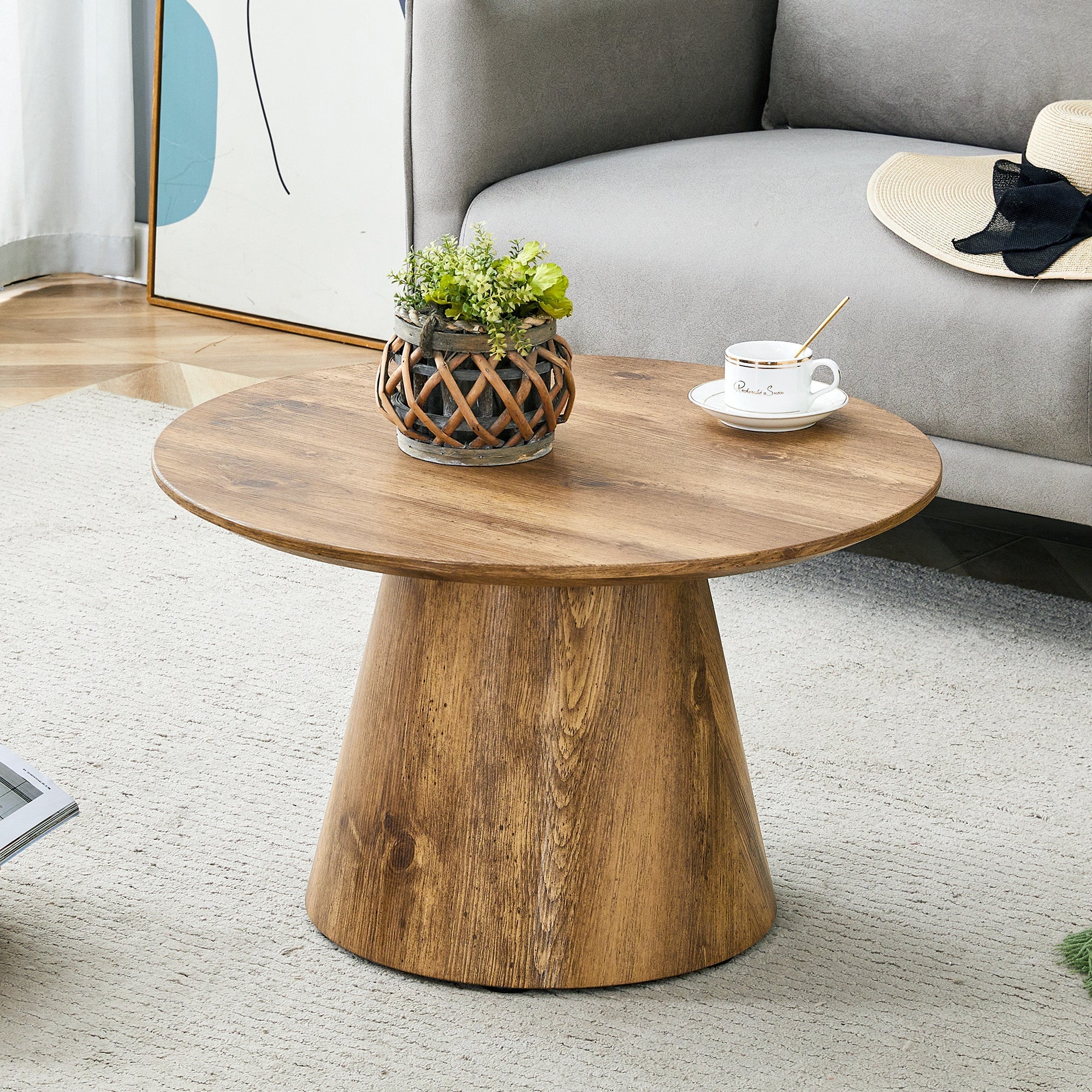 Round Coffee Table 60cm Diameter Side Table - Natural Wood Look (MDF) - Image 2