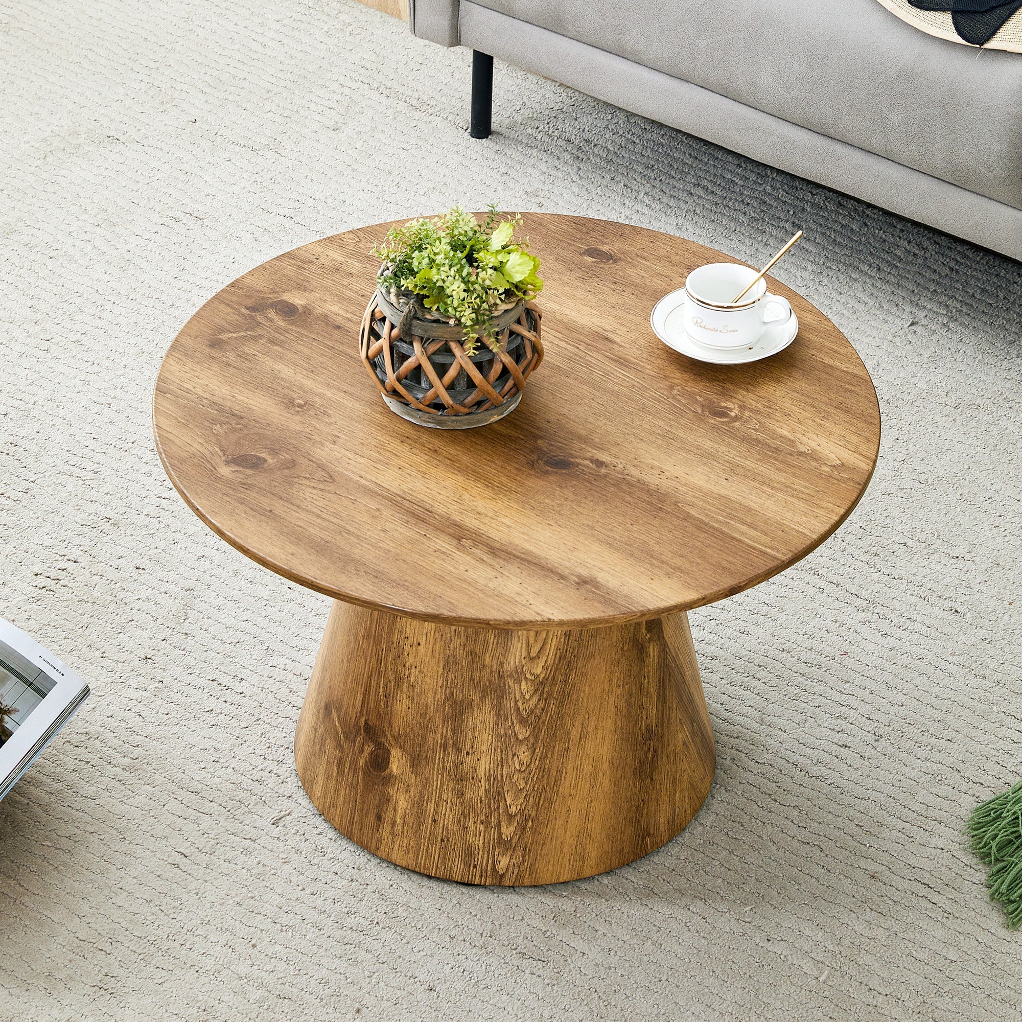 Round Coffee Table 60cm Diameter Side Table - Natural Wood Look (MDF) - Image 3