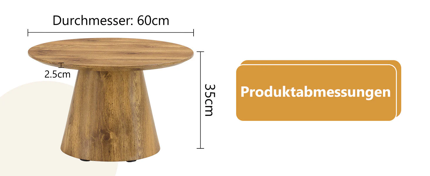Round Coffee Table 60cm Diameter Side Table - Natural Wood Look (MDF) - Image 8