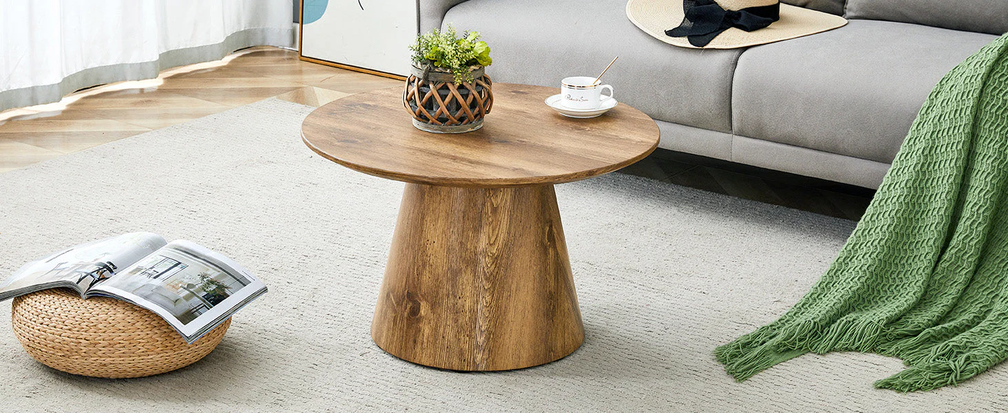 Round Coffee Table 60cm Diameter Side Table - Natural Wood Look (MDF) - Image 9
