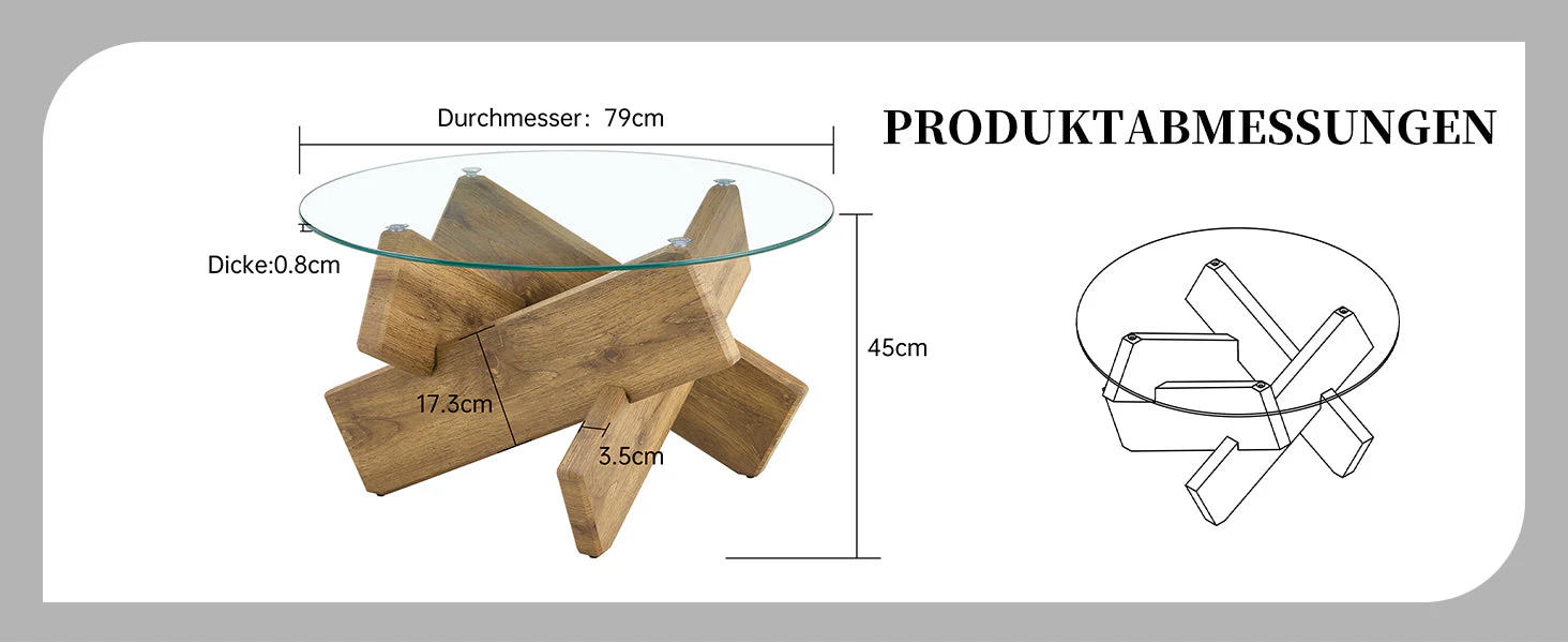 Round Coffee Table Glass Top 79cm Cross Frame - Multi-Color MDF - Image 10