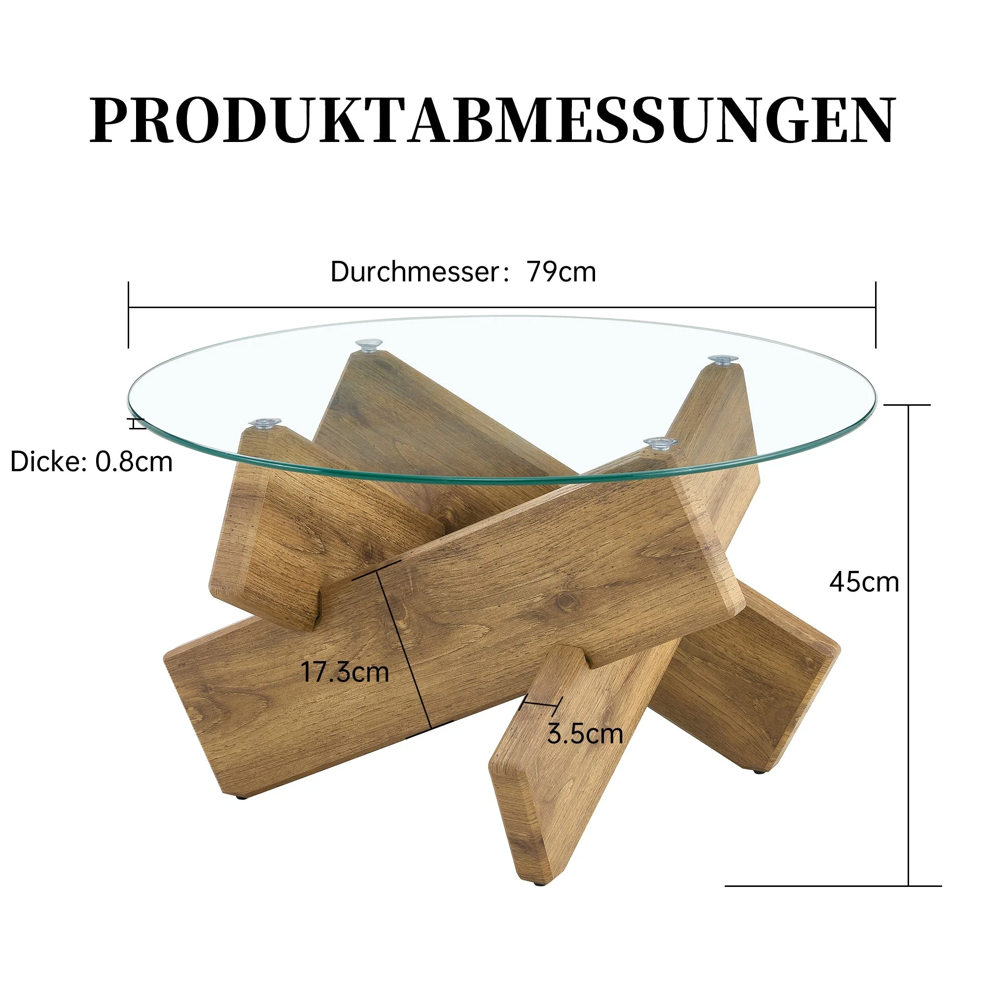 Round Coffee Table Glass Top 79cm Cross Frame - Multi-Color MDF - Image 5