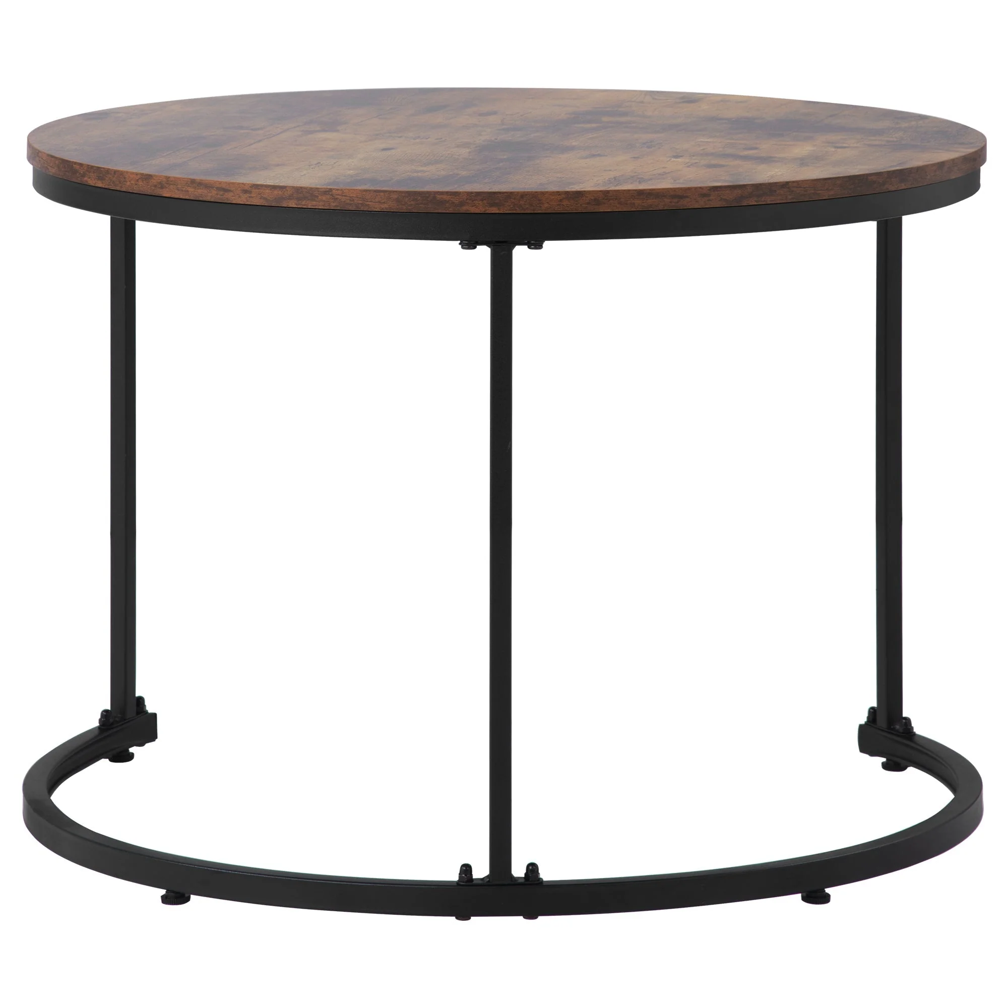 Round Coffee Table Set of 2, Nested Side Table, Brown - Image 2