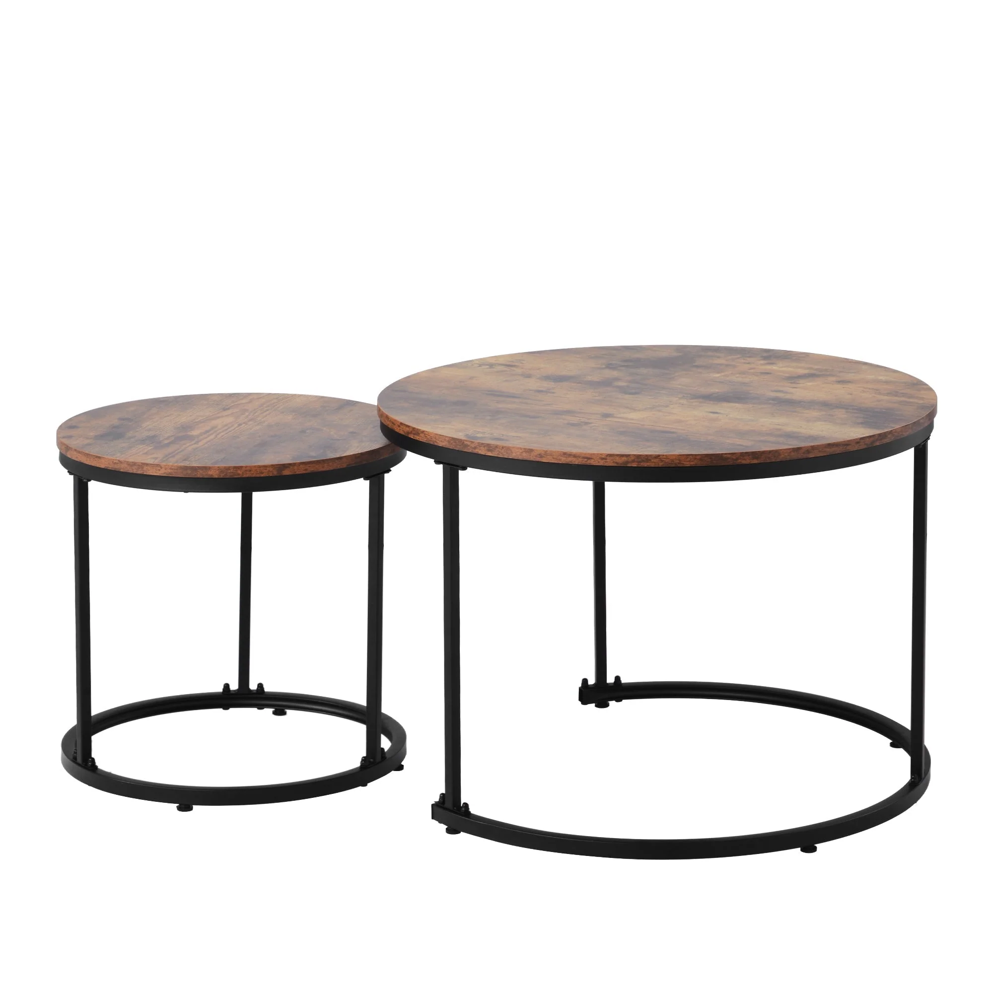 Round Coffee Table Set of 2, Nested Side Table, Brown - Image 8