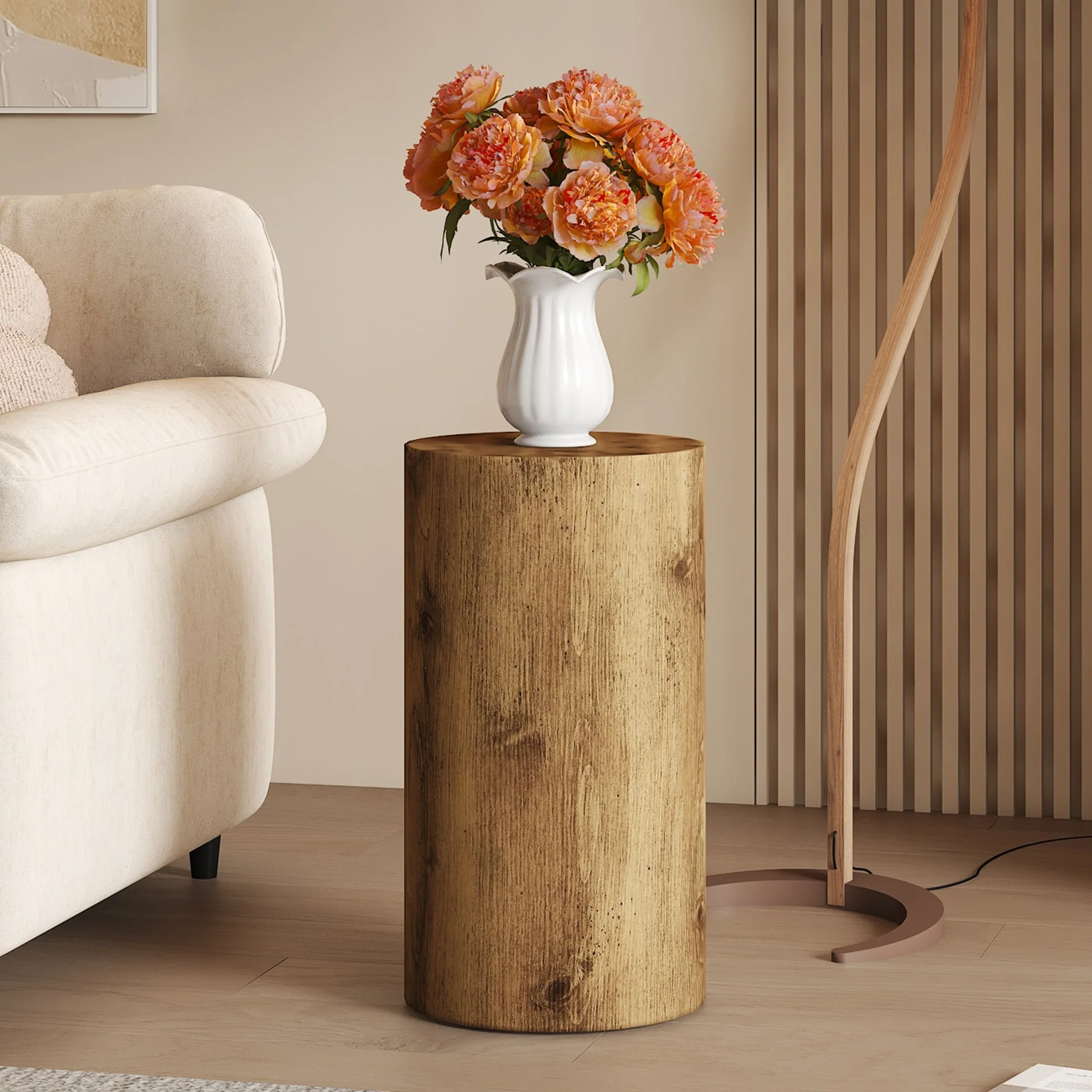 Round Coffee Table Small Side Table 30cm Diameter - Wood Look MDF