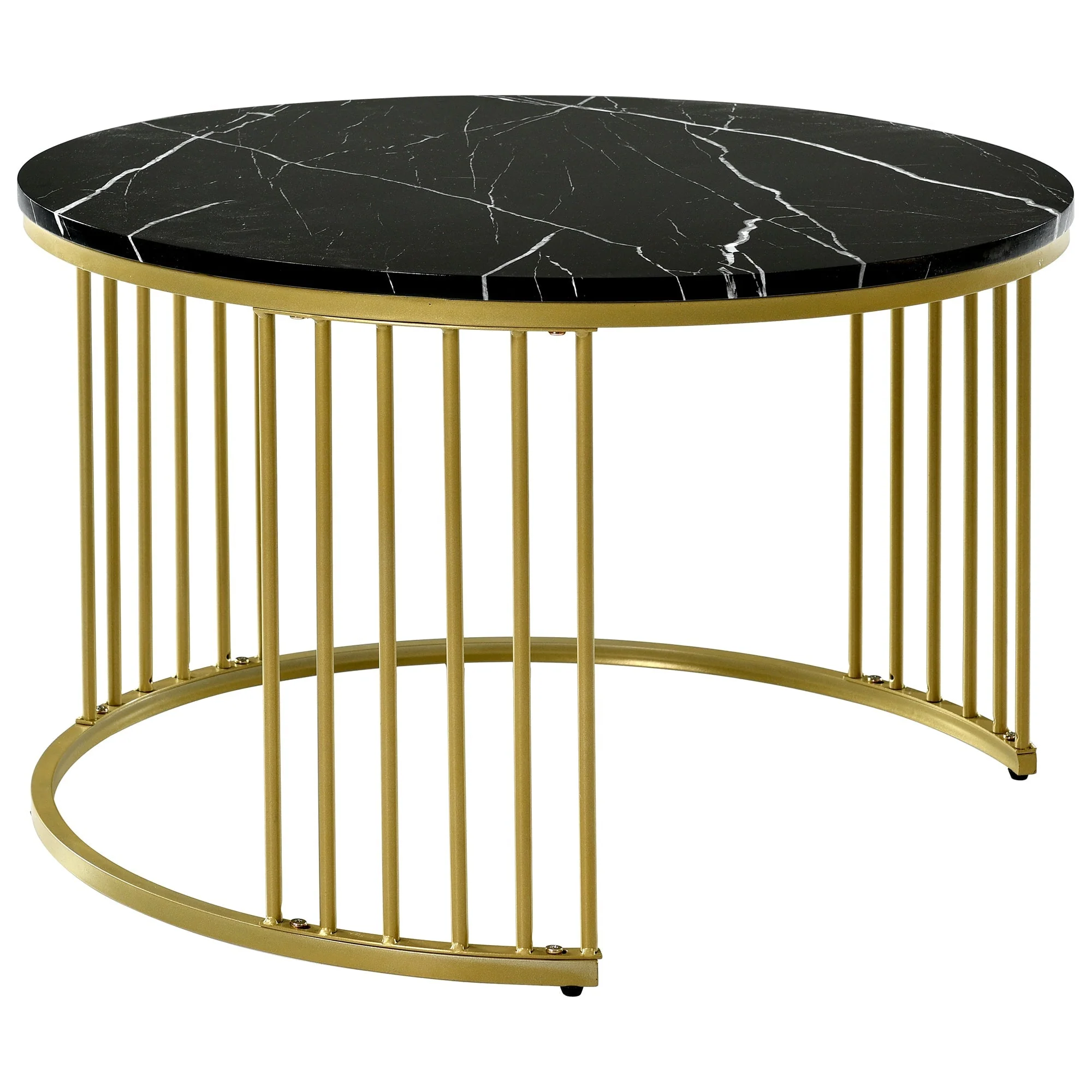 Round Coffee Tables, Set of 2 Nesting End Tables with Gold Metal Frame and Marble Pattern Top - Image 6