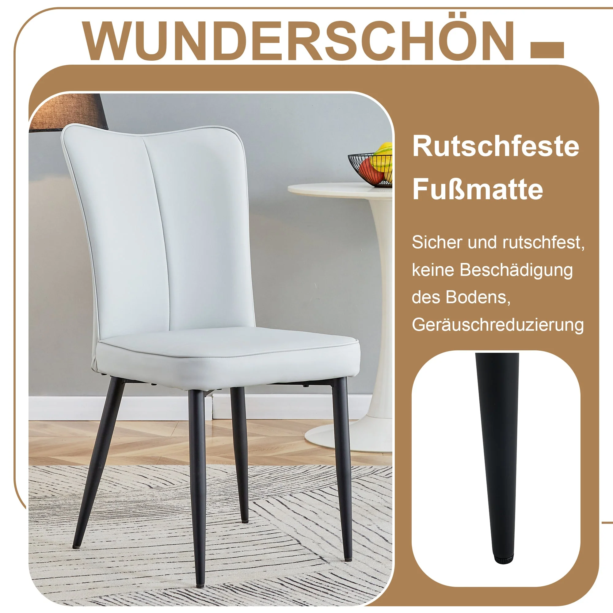 Round Dining Set 100cm Minimalist 2 PU Chairs - Light Grey/Wood Look - Image 5