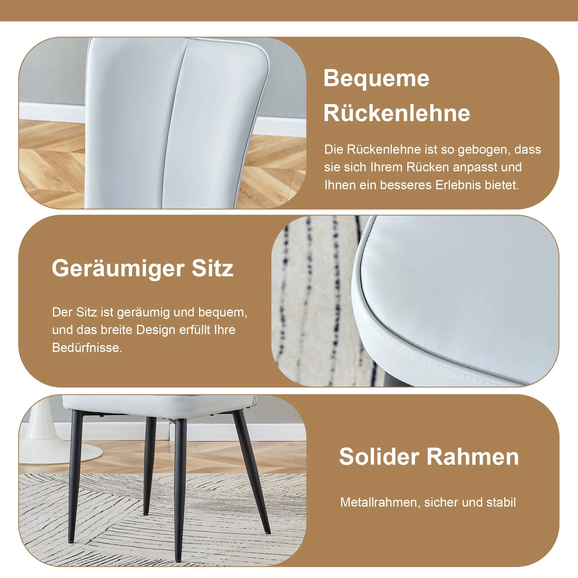 Round Dining Set 100cm Minimalist 2 PU Chairs - Light Grey/Wood Look - Image 6